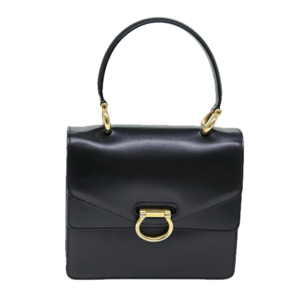 CELINE Hand Bag Leather Black Auth ep4220