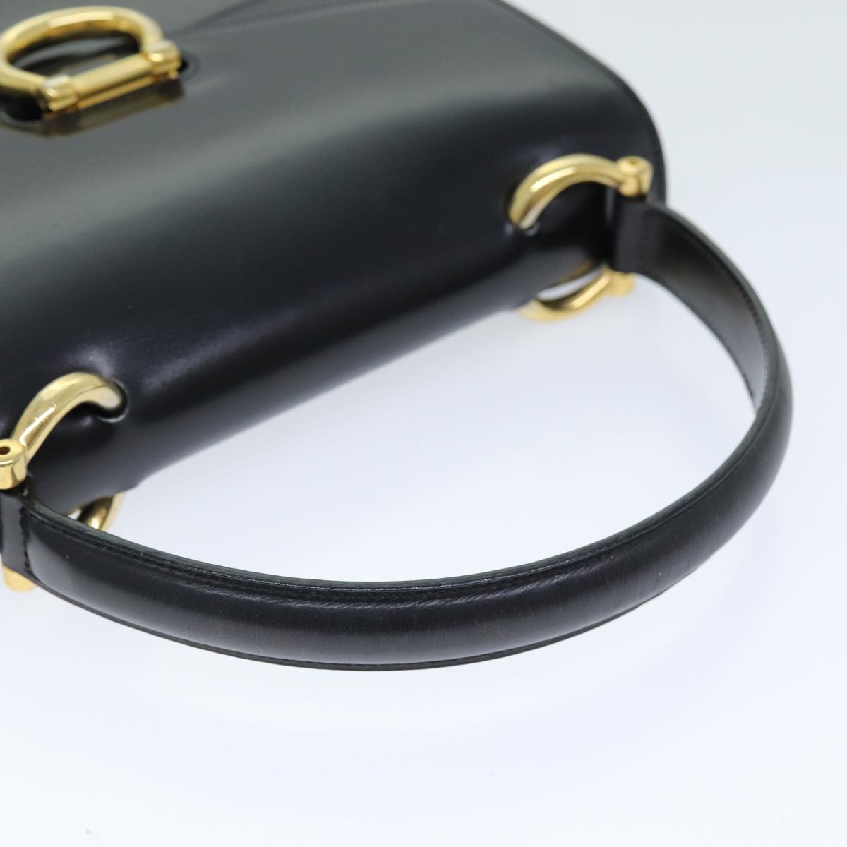 CELINE Hand Bag Leather Black Auth ep4220