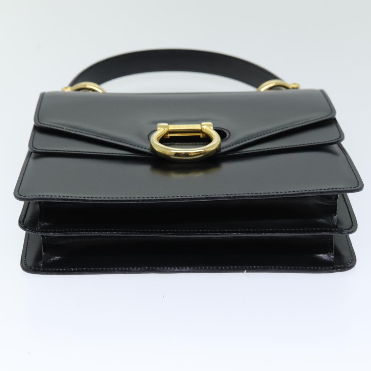 CELINE Hand Bag Leather Black Auth ep4220