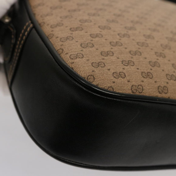 GUCCI Micro GG Canvas Shoulder Bag PVC Leather Beige Black Auth ep4221