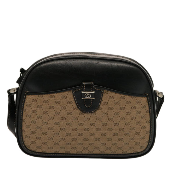GUCCI Micro GG Canvas Shoulder Bag PVC Leather Beige Black Auth ep4221