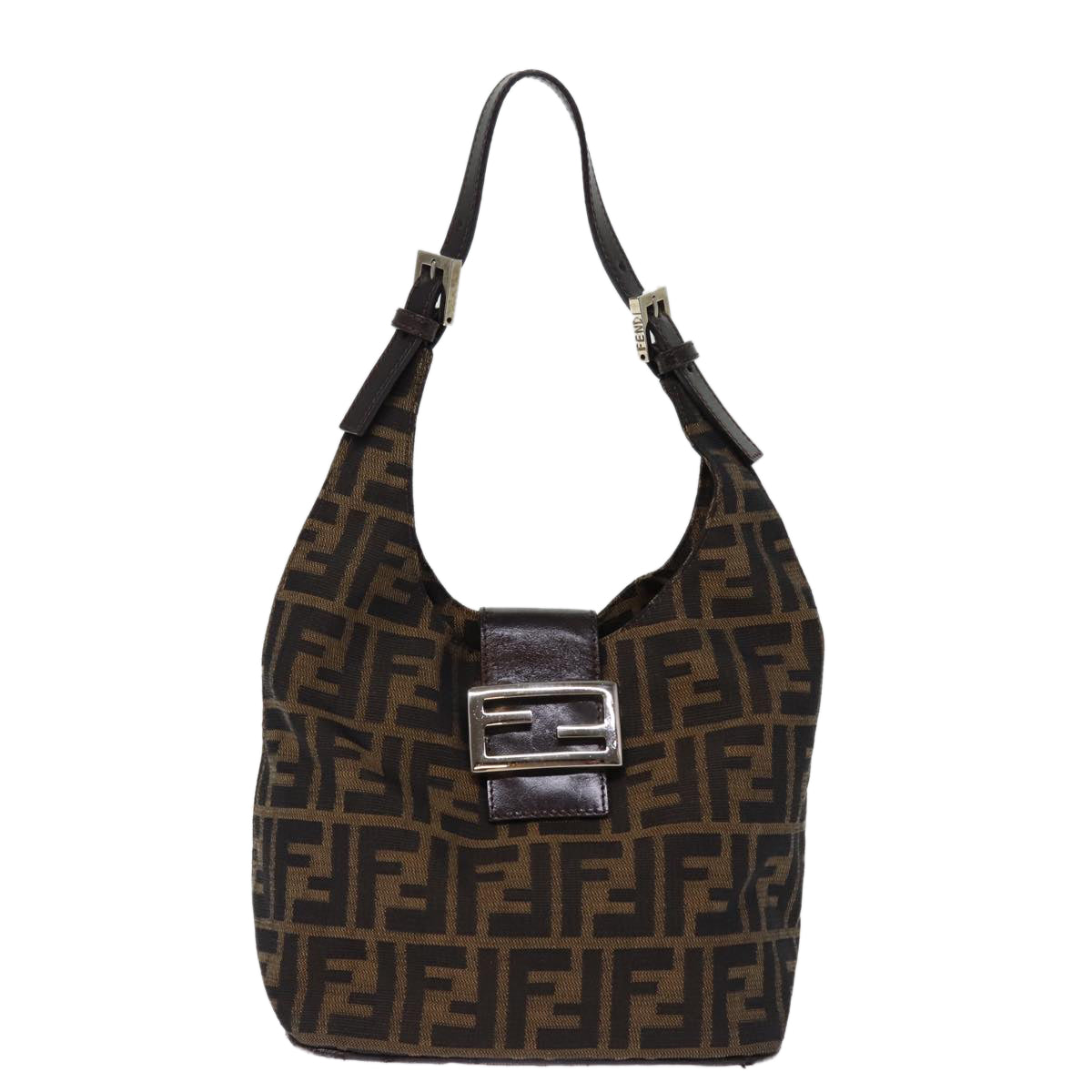 FENDI Zucca Canvas Mamma Baguette Shoulder Bag Black Brown Auth ep4223