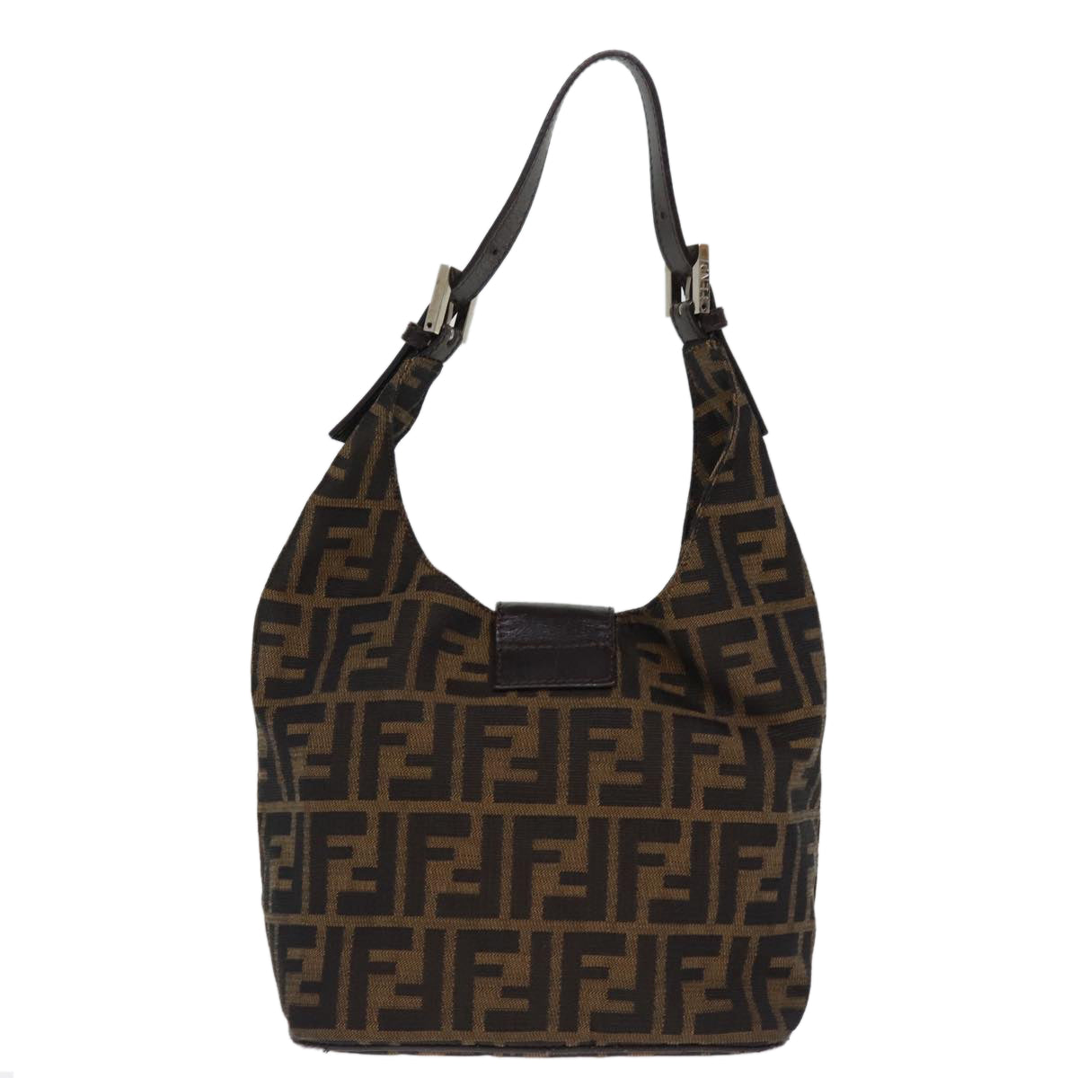 FENDI Zucca Canvas Mamma Baguette Shoulder Bag Black Brown Auth ep4223 - 0