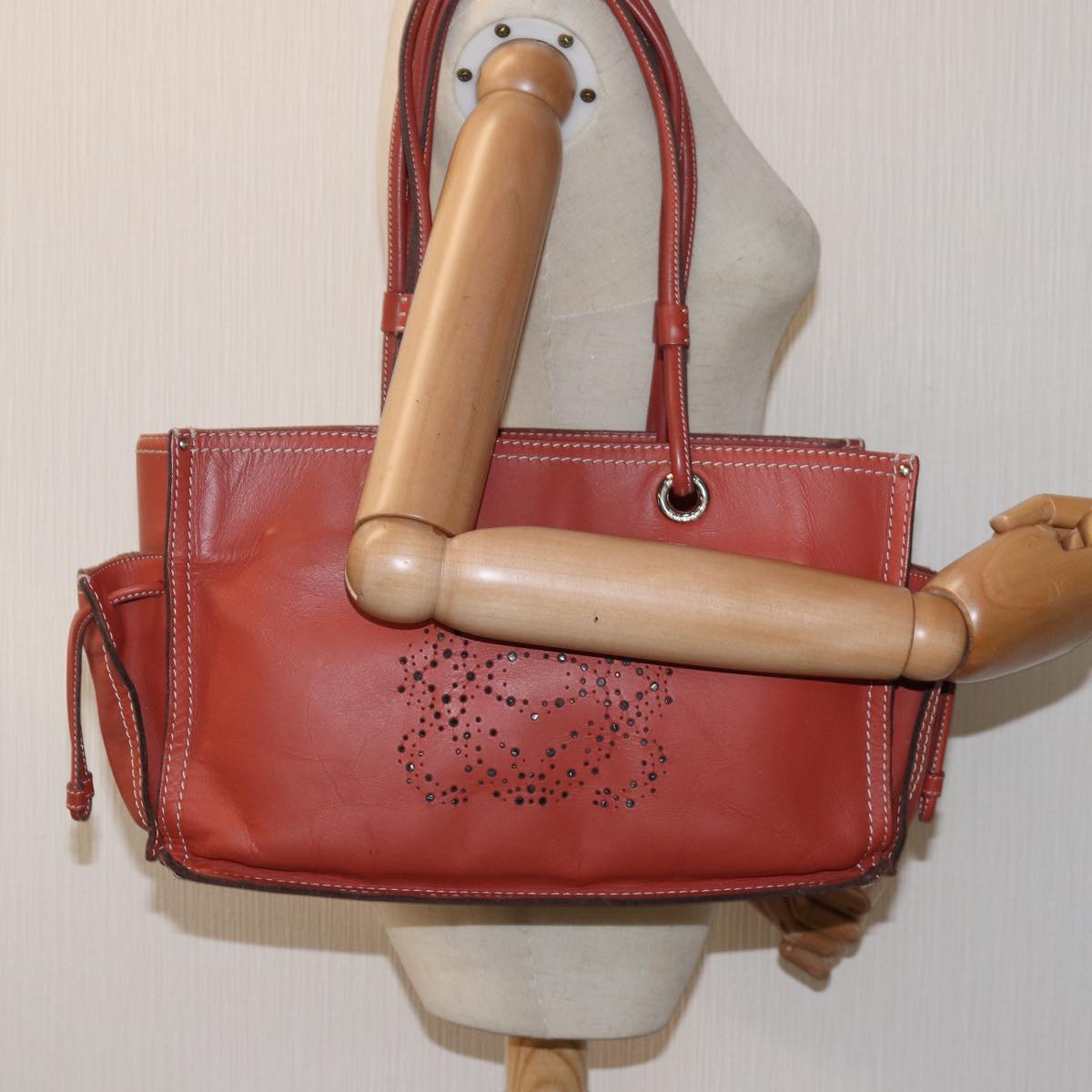 LOEWE Anagram Tote Bag Leather Orange Auth ep4224