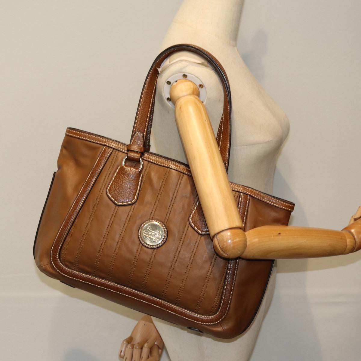 CELINE Tote Bag Leather Brown Auth ep4230