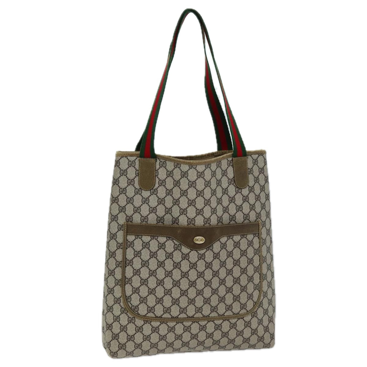 GUCCI GG Supreme Web Sherry Line Tote Bag PVC Red Beige Green Auth ep4242