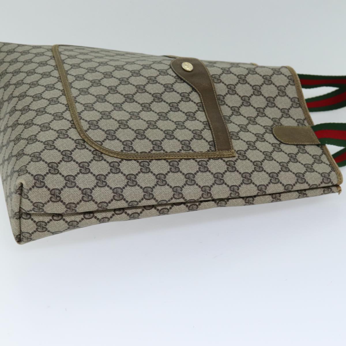 GUCCI GG Supreme Web Sherry Line Tote Bag PVC Red Beige Green Auth ep4242