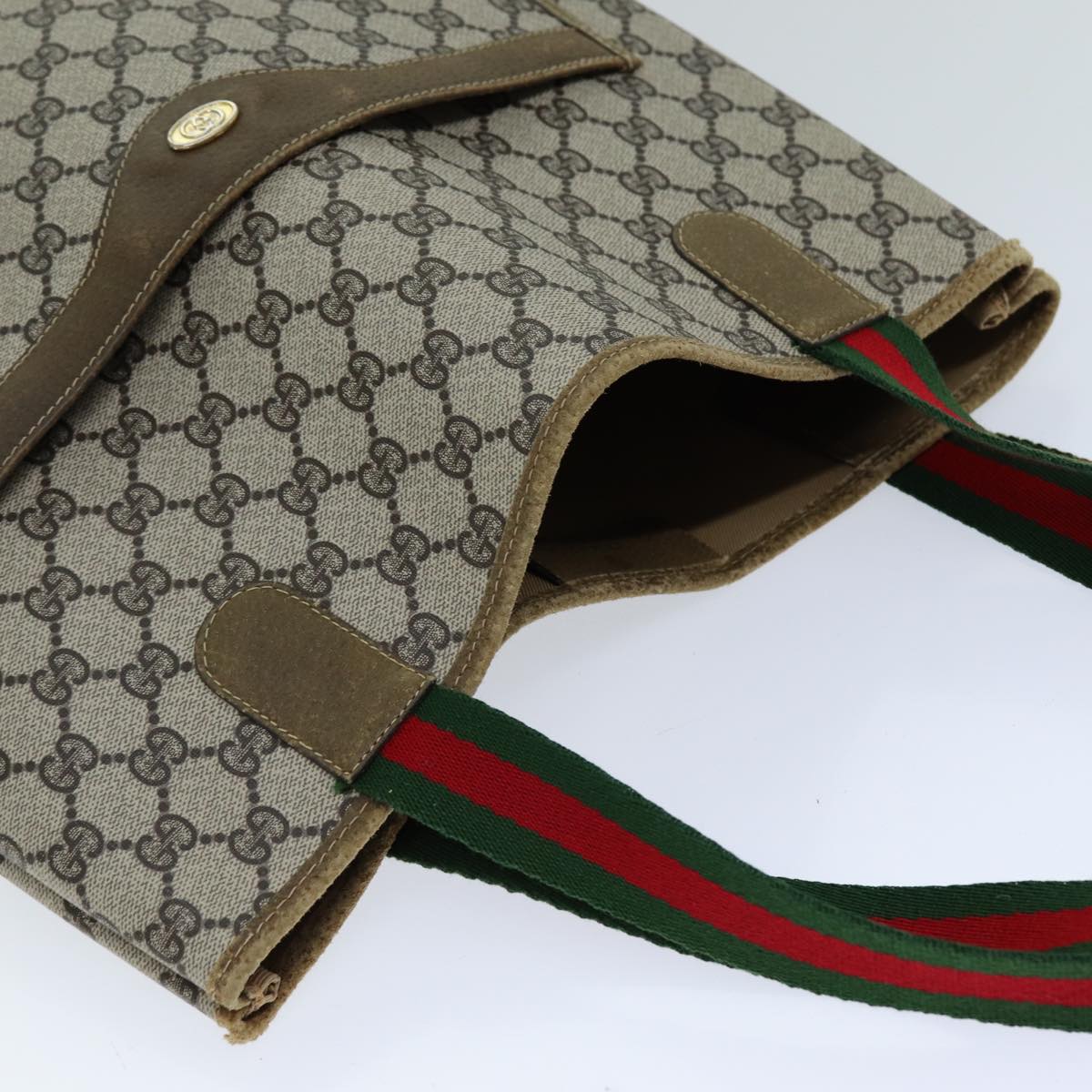 GUCCI GG Supreme Web Sherry Line Tote Bag PVC Red Beige Green Auth ep4242