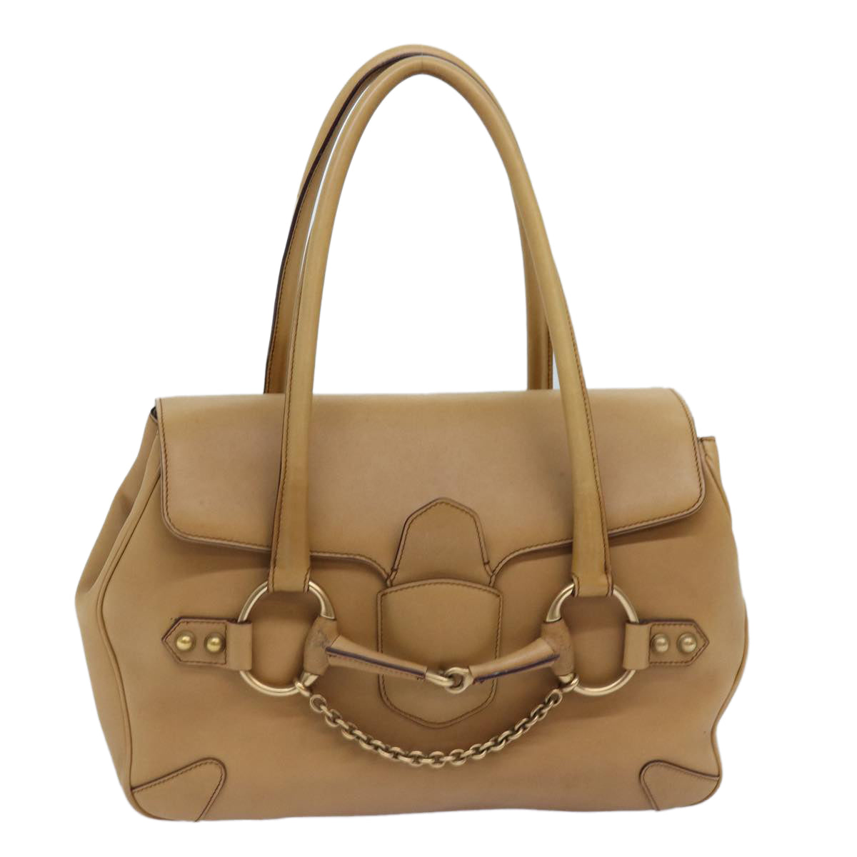 GUCCI Horsebit Shoulder Bag Leather Beige 120982 Auth ep4250