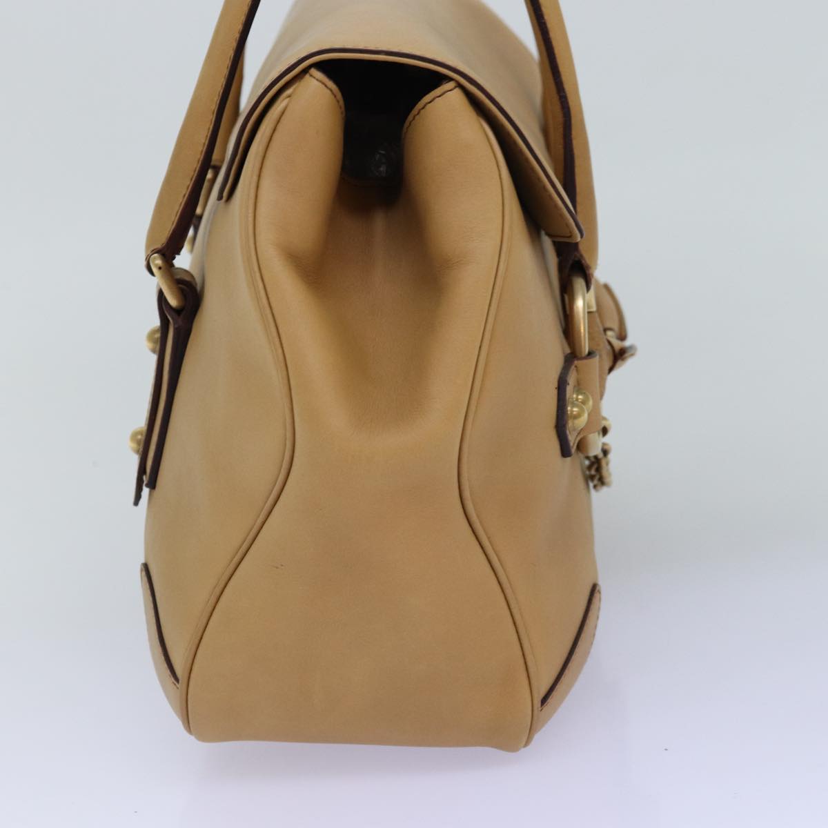 GUCCI Horsebit Shoulder Bag Leather Beige 120982 Auth ep4250