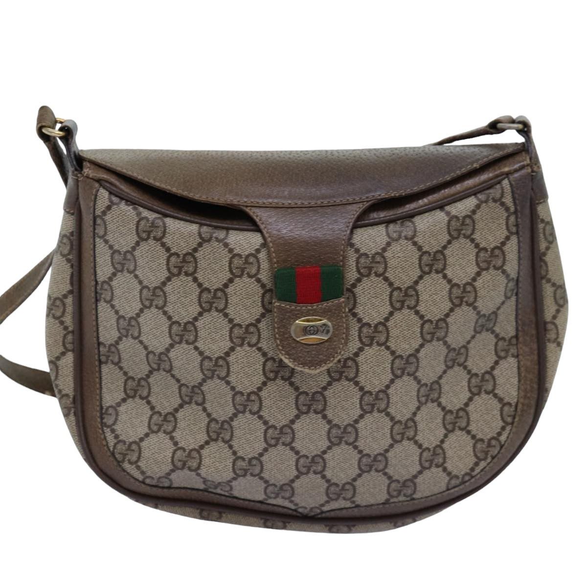 GUCCI GG Supreme Web Sherry Line Shoulder Bag PVC Leather Beige Auth ep4259