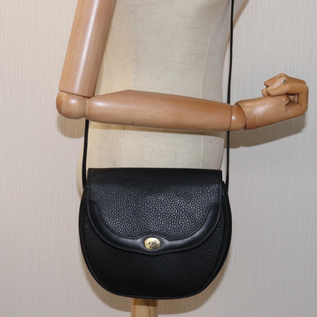 Christian Dior Shoulder Bag Leather Black Auth ep4260