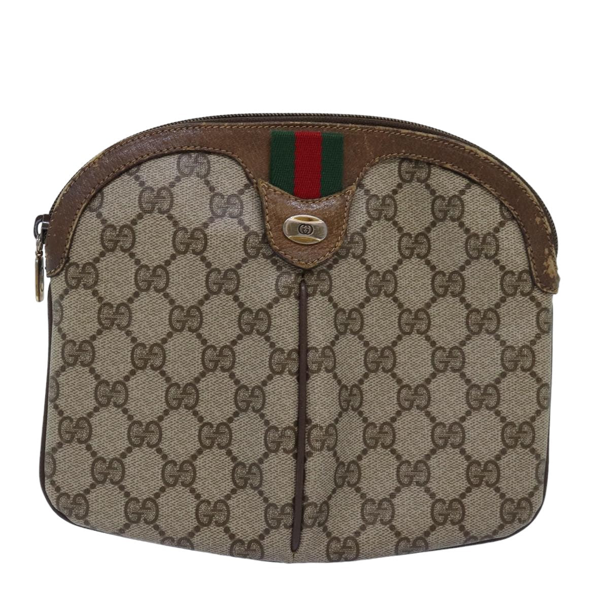 GUCCI GG Supreme Web Sherry Line Shoulder Bag PVC Leather Beige Auth ep4265 - 0