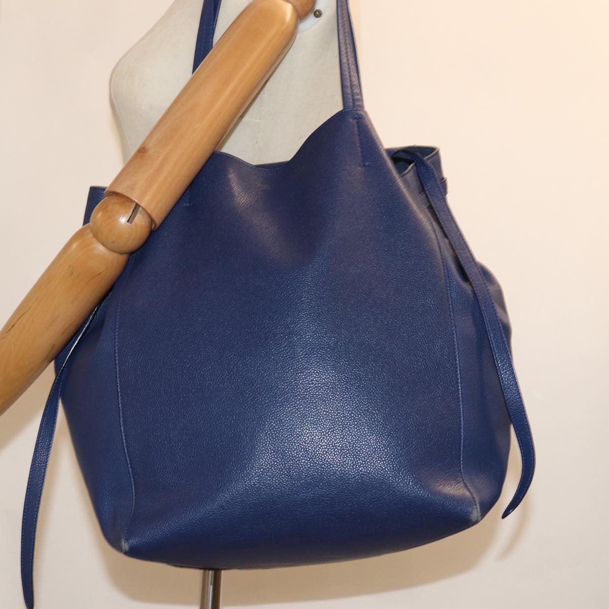 CELINE Tote Bag Leather Blue Auth ep4279