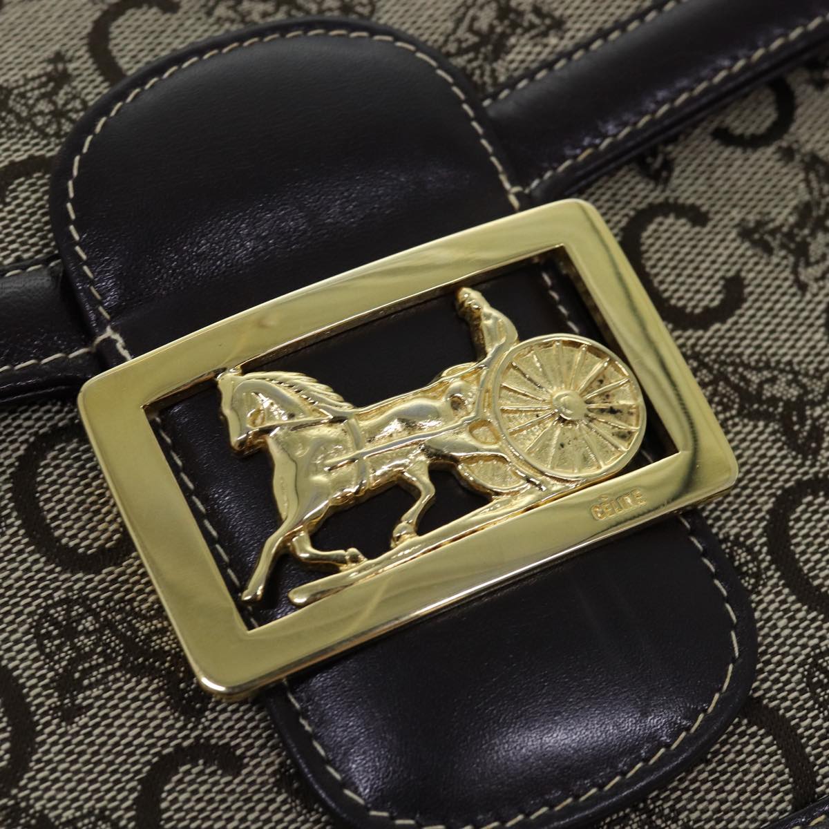 CELINE C Macadam Horse Carriage Shoulder Bag Beige Auth ep4291