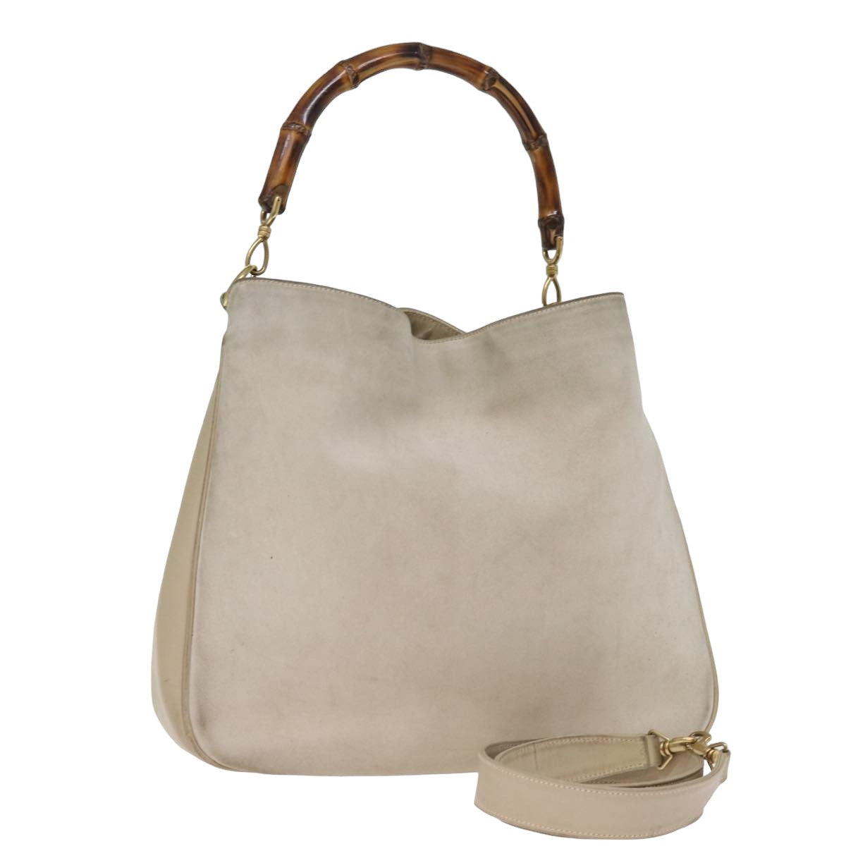 GUCCI Bamboo Hand Bag Suede 2way Beige 001 1014 1577 Auth ep4292