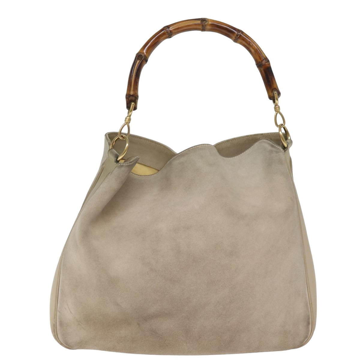 GUCCI Bamboo Hand Bag Suede 2way Beige 001 1014 1577 Auth ep4292