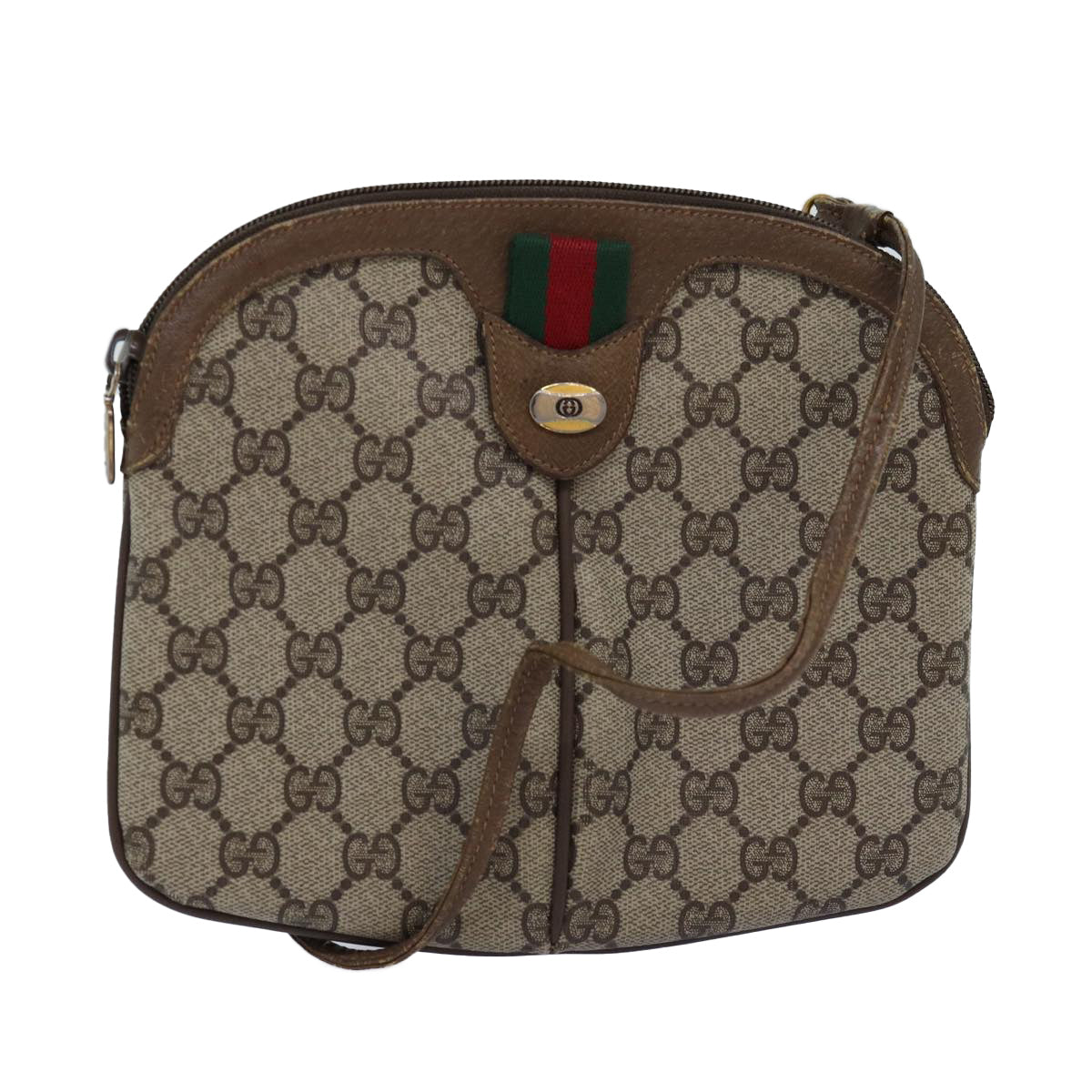 GUCCI GG Supreme Web Sherry Line Shoulder Bag PVC Leather Beige Auth ep4316