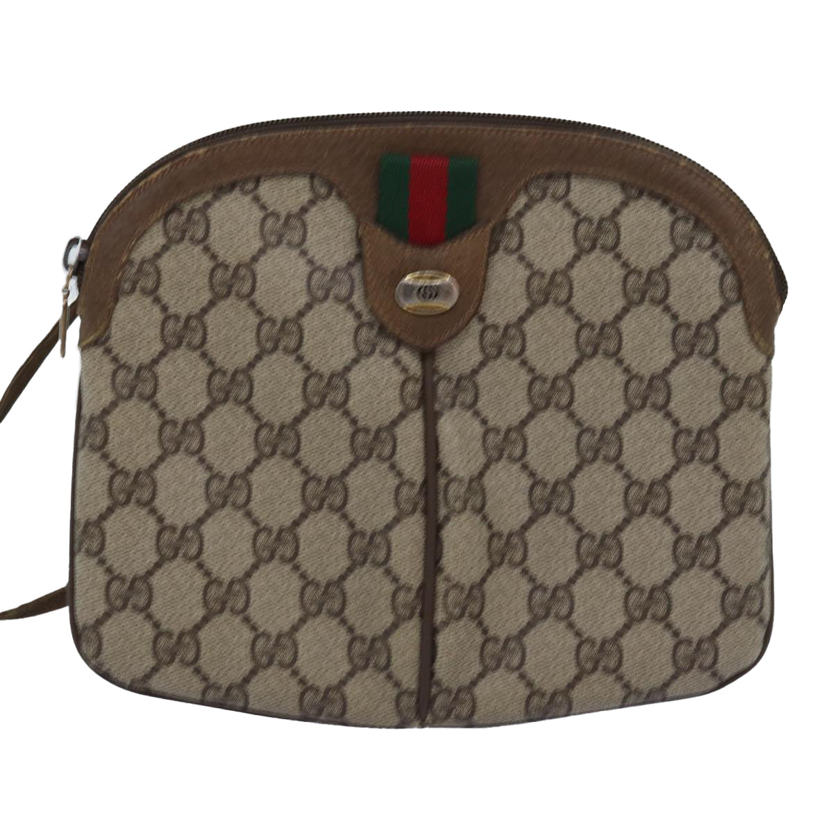 GUCCI GG Supreme Web Sherry Line Shoulder Bag PVC Leather Beige Auth ep4316