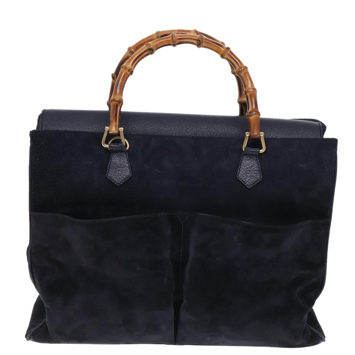 GUCCI Bamboo Hand Bag Suede 2way Navy 002 2855 0322 0 Auth ep4351