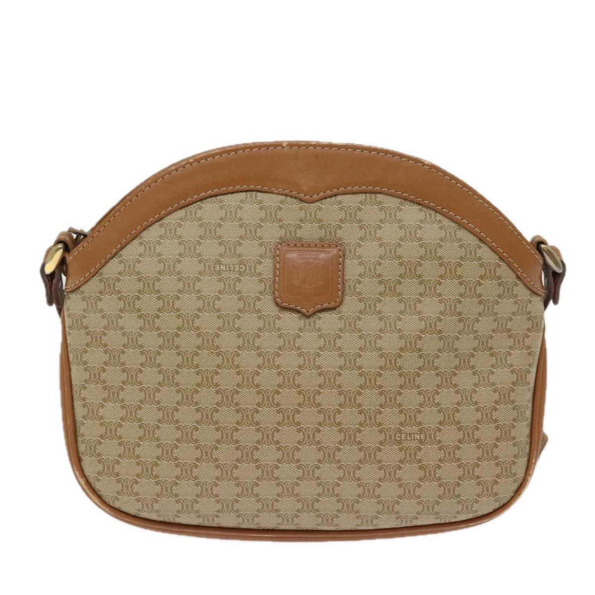 CELINE Macadam Canvas Shoulder Bag Beige Auth ep4360