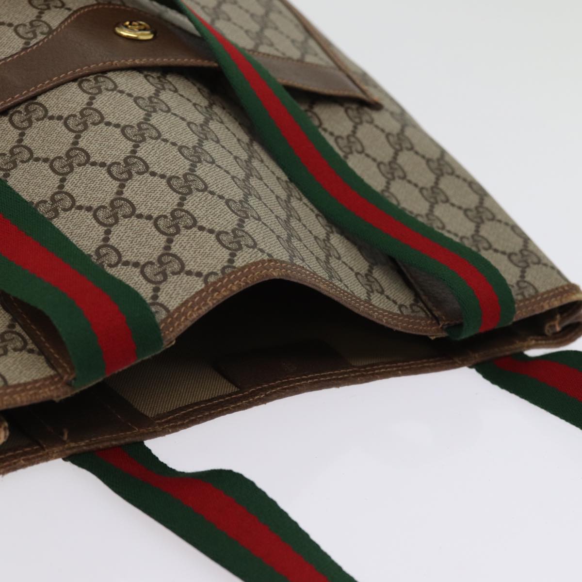 GUCCI GG Supreme Web Sherry Line Tote Bag Beige Red Green 89 02 003 Auth ep4366