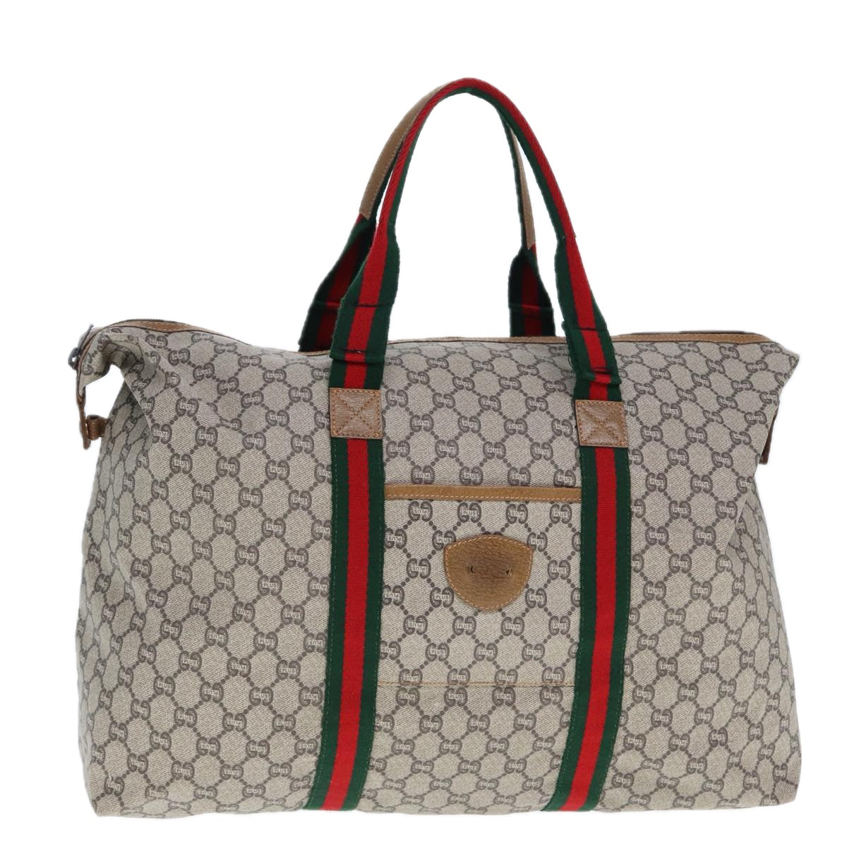 GUCCI GG Plus Supreme Web Sherry Line Tote Bag PVC Beige Red Green Auth ep4377