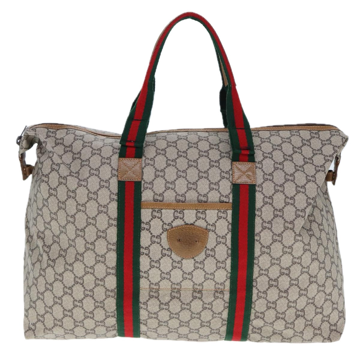 GUCCI GG Plus Supreme Web Sherry Line Tote Bag PVC Beige Red Green Auth ep4377 - 0