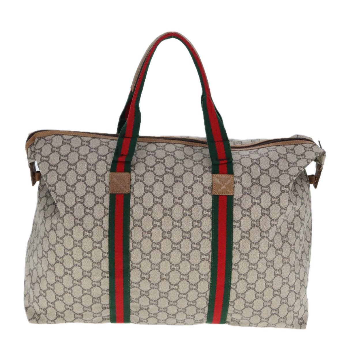 GUCCI GG Plus Supreme Web Sherry Line Tote Bag PVC Beige Red Green Auth ep4377