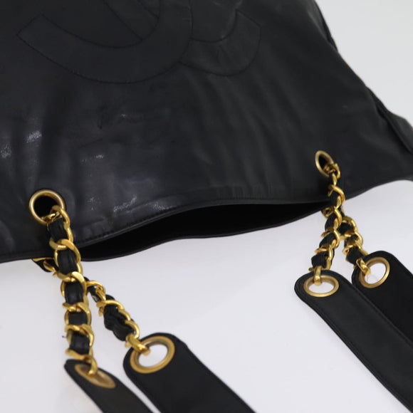 CHANEL Chain Shoulder Bag Coated Canvas Black CC Auth ep4383