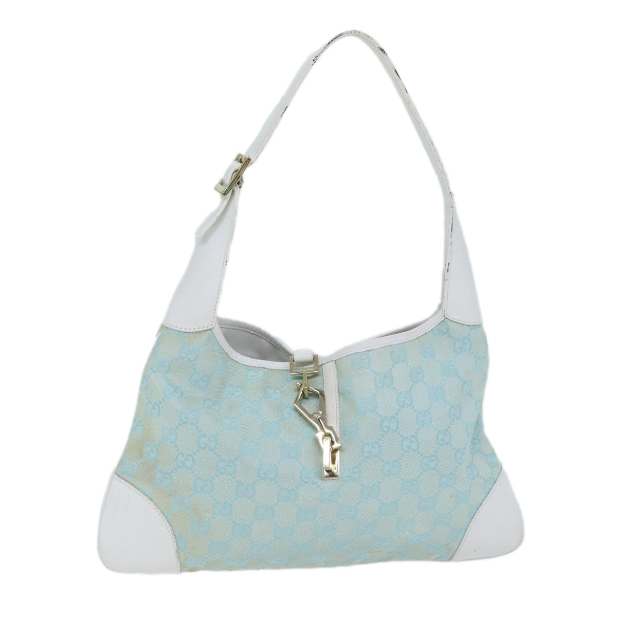 GUCCI GG Canvas Jackie Shoulder Bag Light Blue 001 4057 Auth ep4384