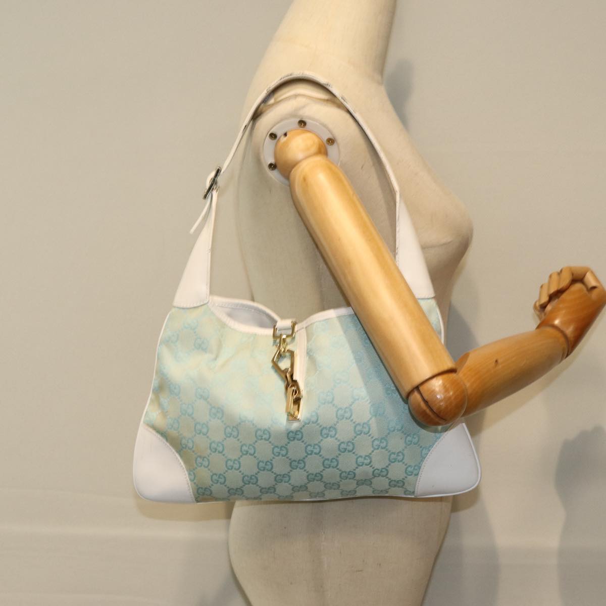 GUCCI GG Canvas Jackie Shoulder Bag Light Blue 001 4057 Auth ep4384