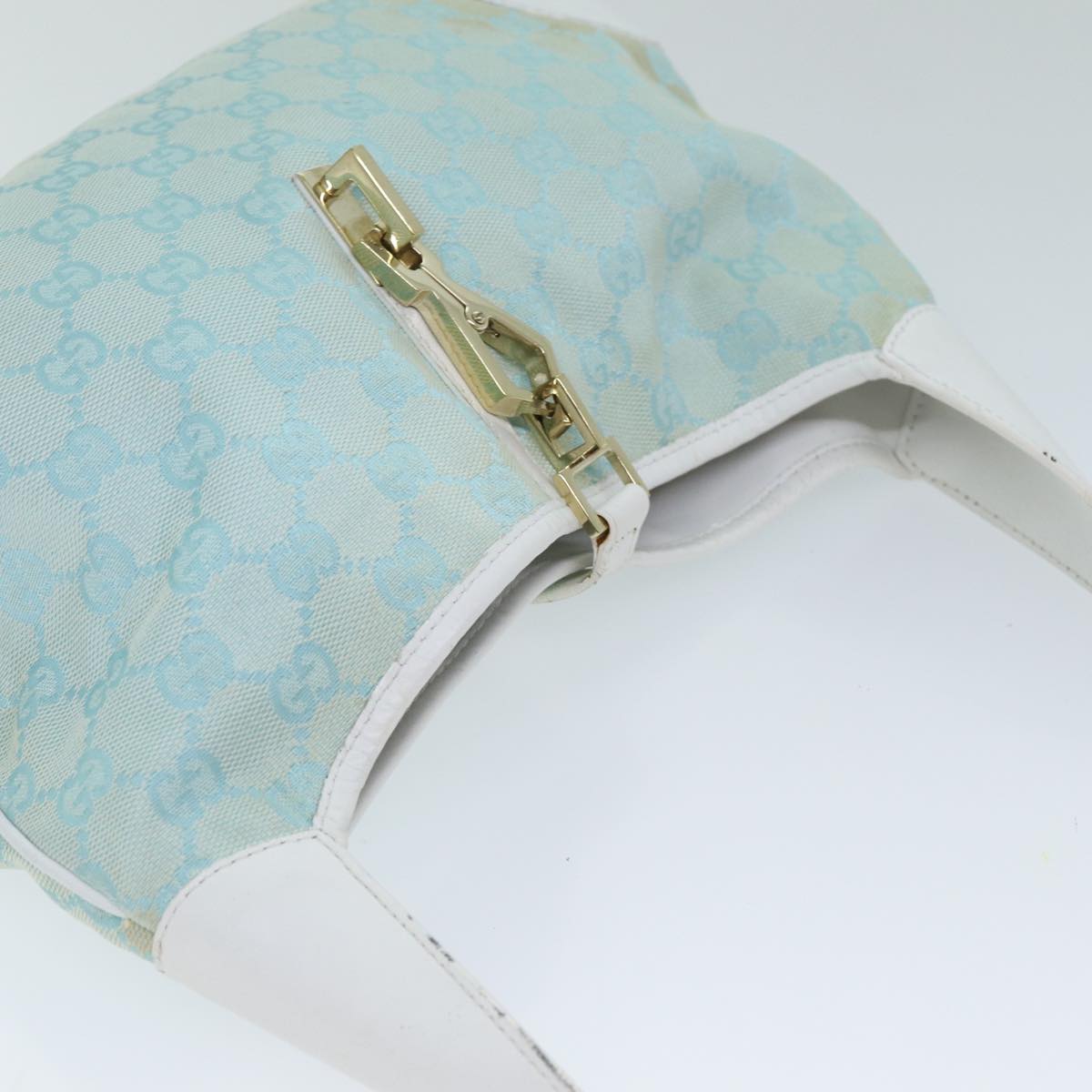 GUCCI GG Canvas Jackie Shoulder Bag Light Blue 001 4057 Auth ep4384