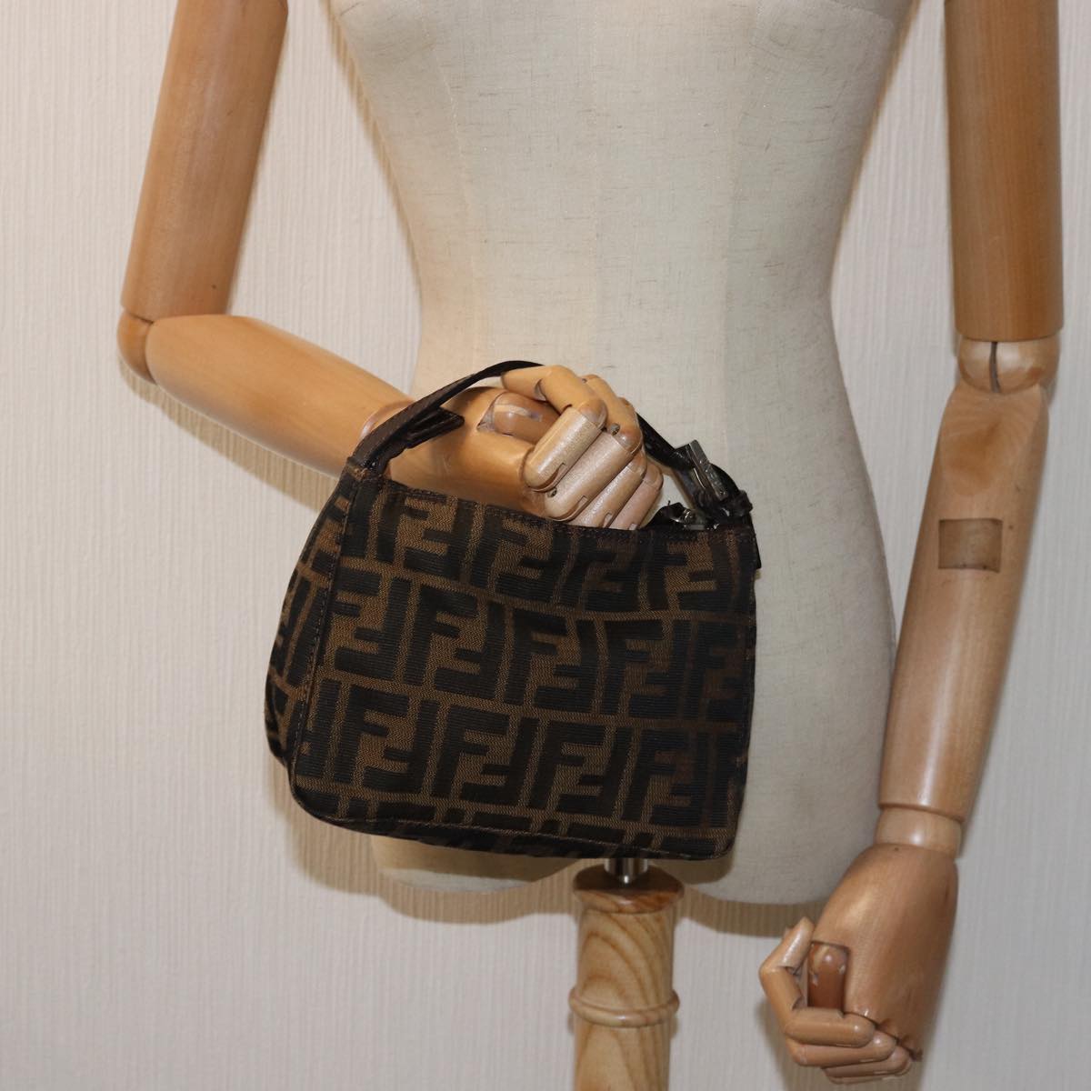 FENDI Zucca Canvas Pouch Brown Black Auth ep4386