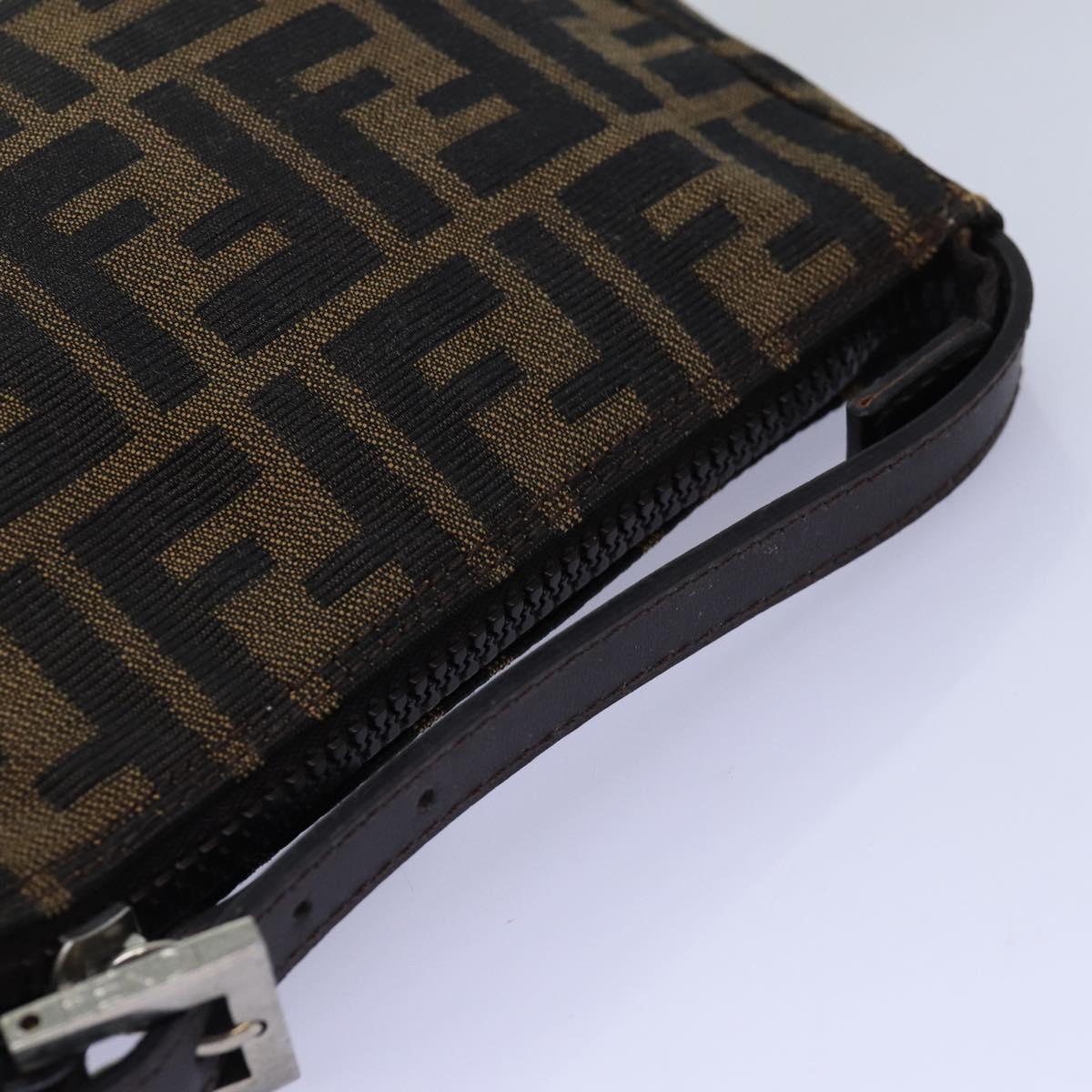 FENDI Zucca Canvas Pouch Brown Black Auth ep4386