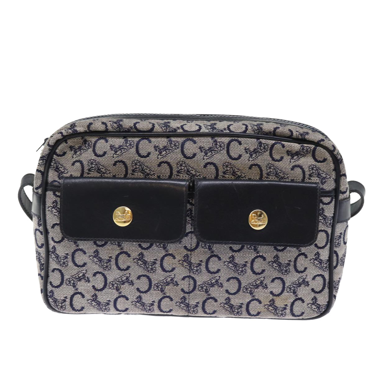 CELINE C Macadam Canvas Shoulder Bag Navy Auth ep4394