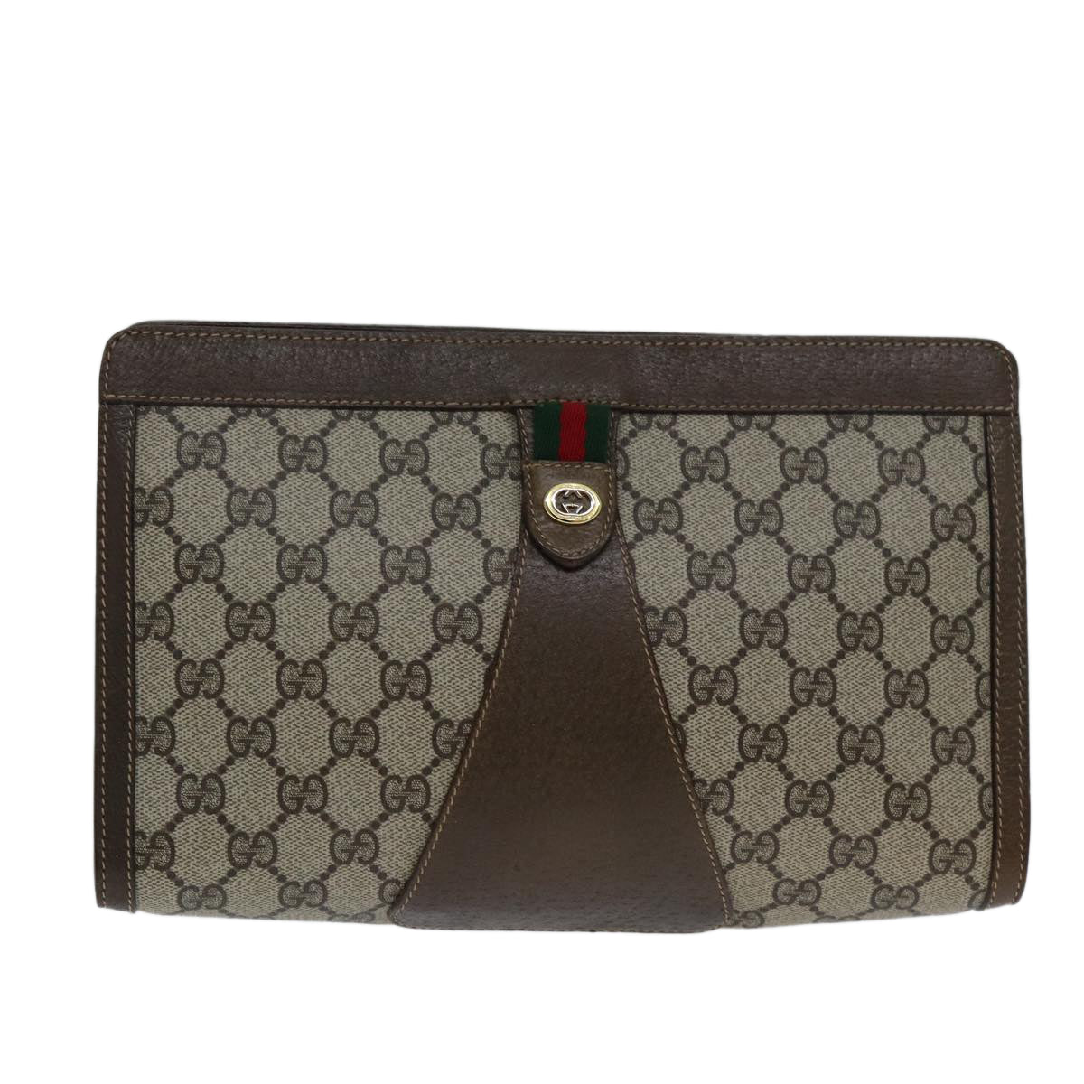 GUCCI GG Supreme Web Sherry Line Clutch Bag PVC Navy Red 89 01 033 Auth ep4398