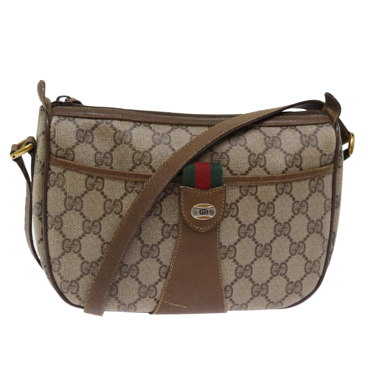 GUCCI GG Supreme Web Sherry Line Shoulder Bag Beige Red 56 02 032 Auth ep4400