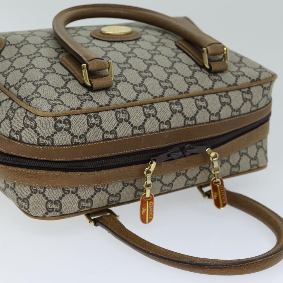 GUCCI GG Plus Supreme Hand Bag PVC Leather Beige Auth ep4401