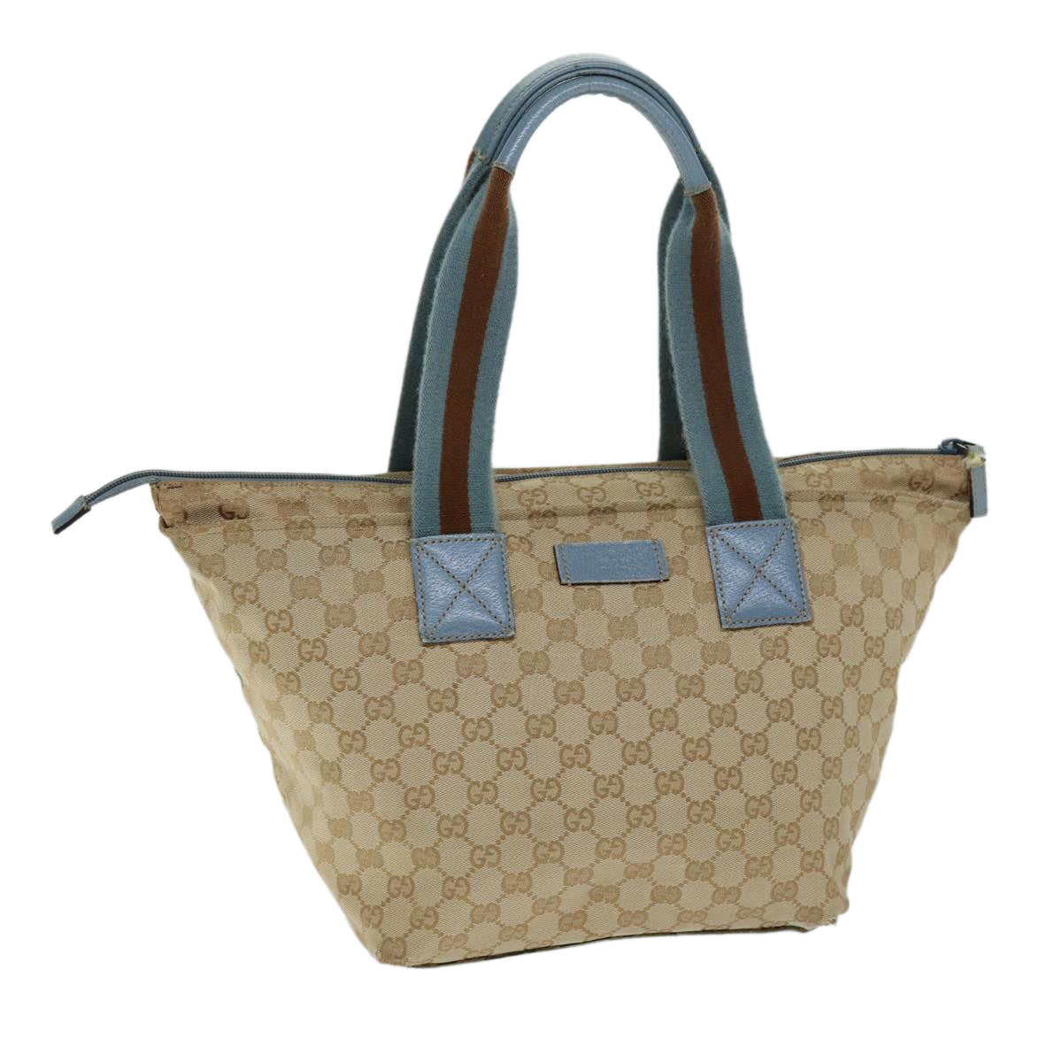 GUCCI GG Canvas Sherry Line Tote Bag Beige Light Blue Brown 131230 Auth ep4402