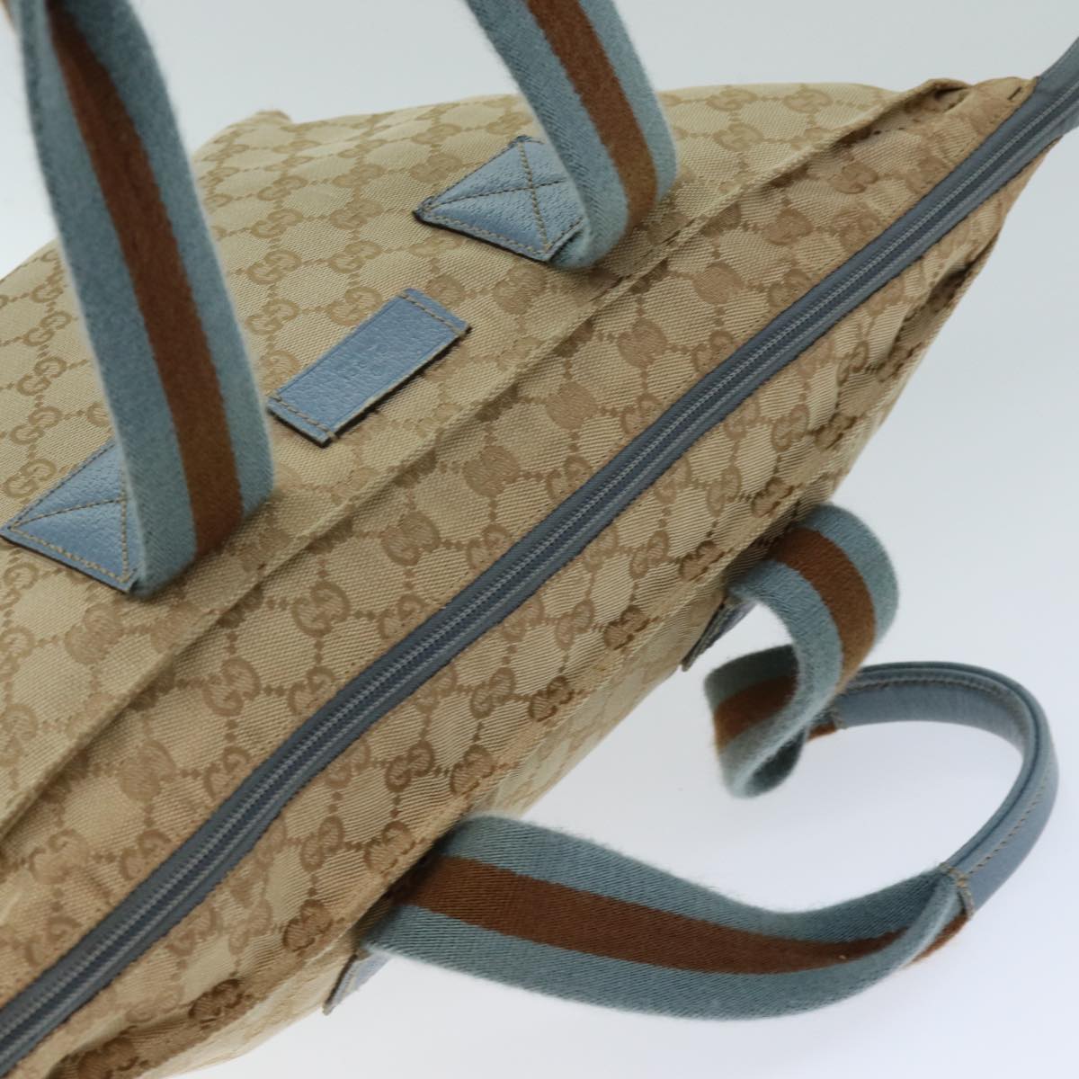 GUCCI GG Canvas Sherry Line Tote Bag Beige Light Blue Brown 131230 Auth ep4402