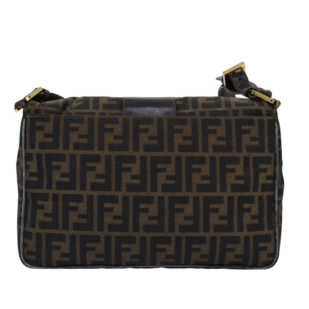 FENDI Zucca Canvas Shoulder Bag Black Brown Auth ep4406