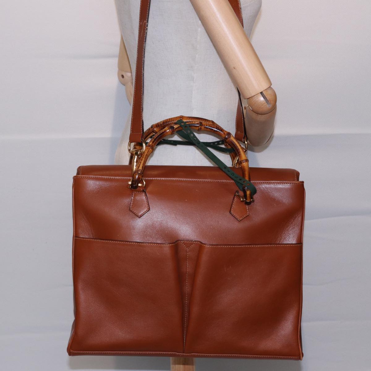 GUCCI Bamboo Tote Bag Leather 2way Brown 002 2855 0322 0 Auth ep4414