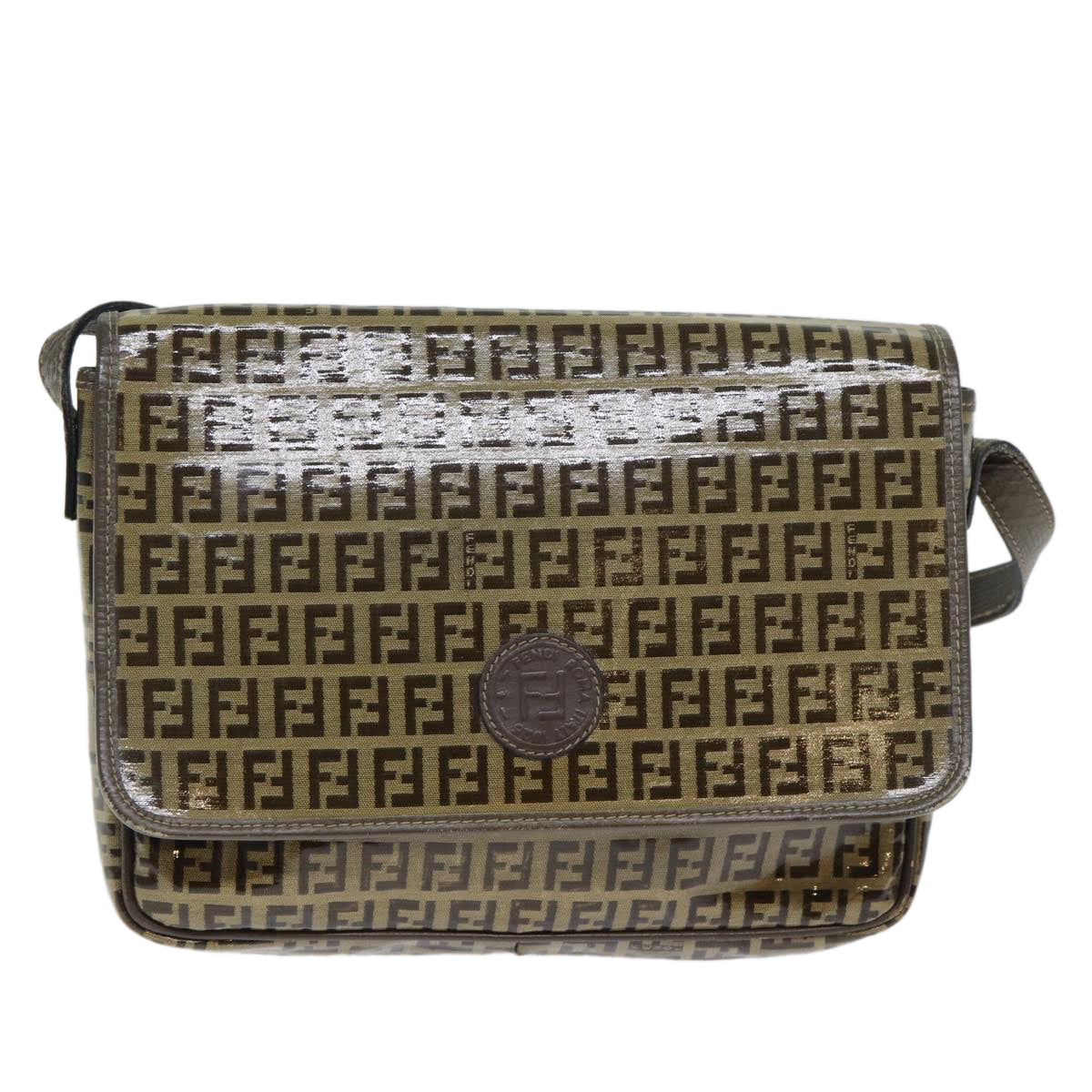 FENDI Zucchino Canvas Shoulder Bag Brown Auth ep4421