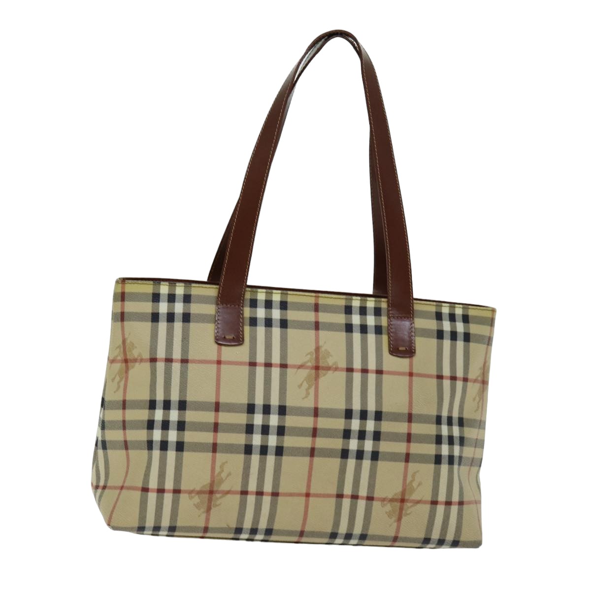 BURBERRY Nova Check Tote Bag PVC Leather Beige Auth ep4423