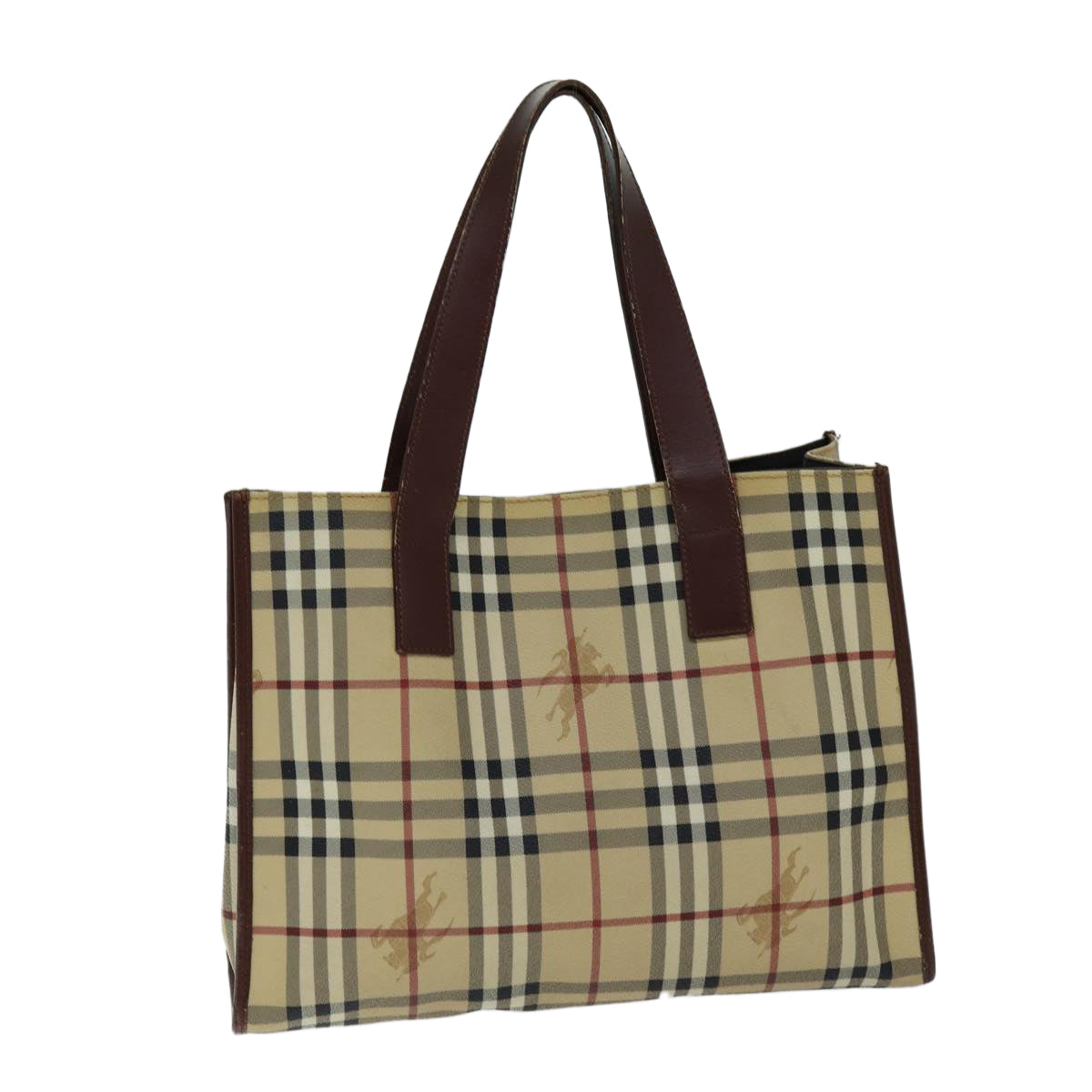 BURBERRY Nova Check Tote Bag PVC Leather Beige Auth ep4443