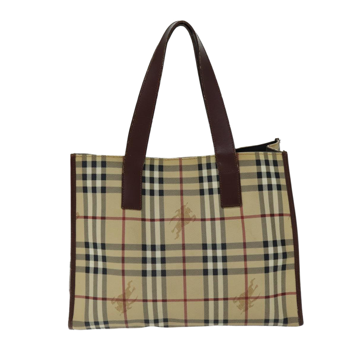 BURBERRY Nova Check Tote Bag PVC Leather Beige Auth ep4443