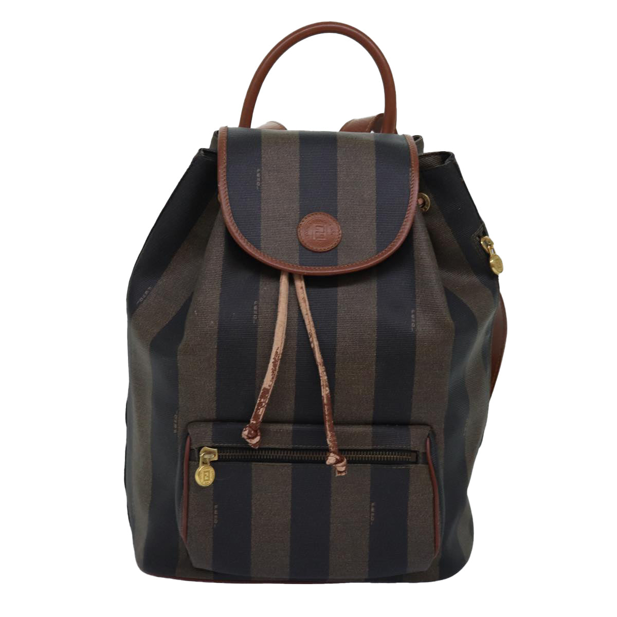 FENDI Pecan Canvas Backpack Brown Black Auth ep4454