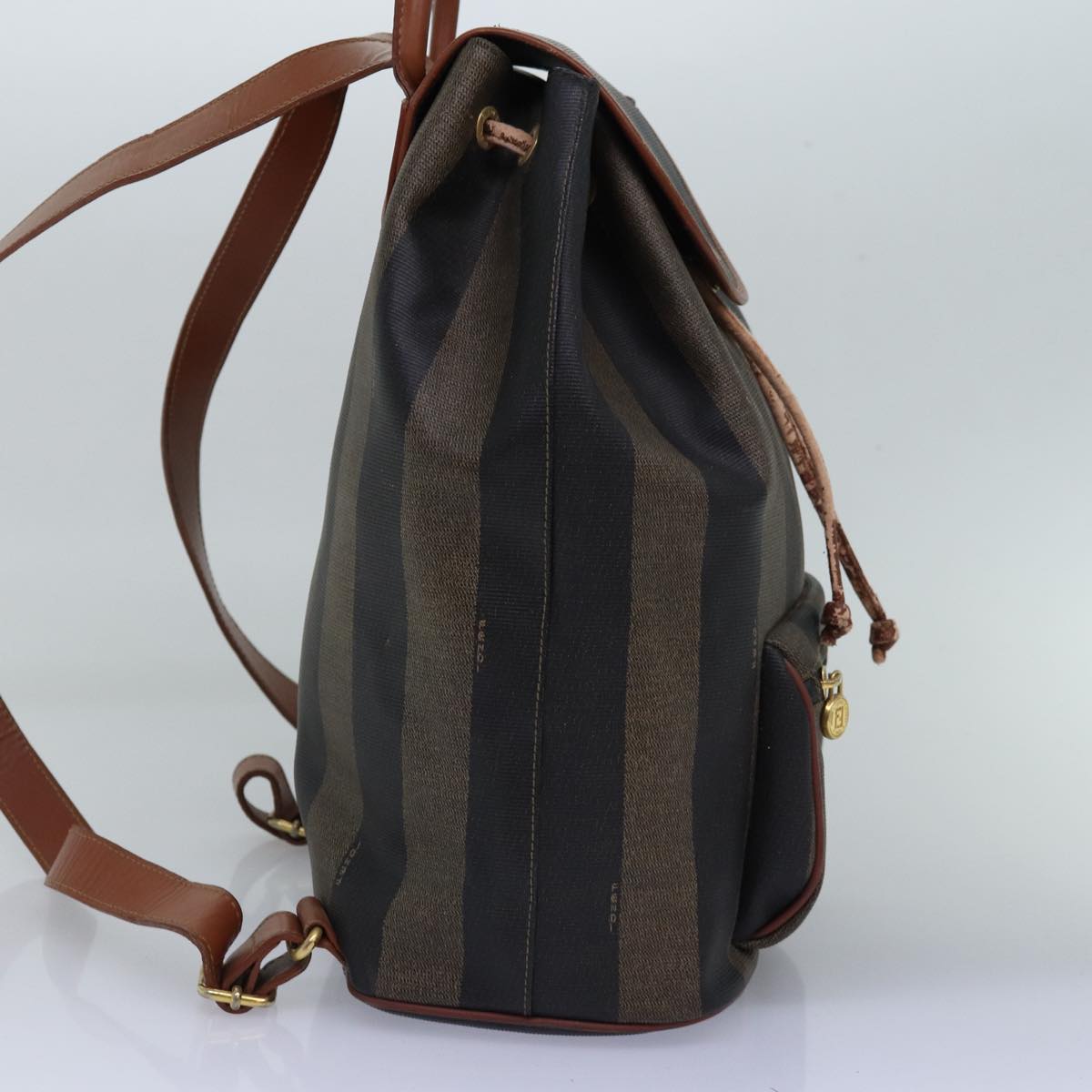 FENDI Pecan Canvas Backpack Brown Black Auth ep4454