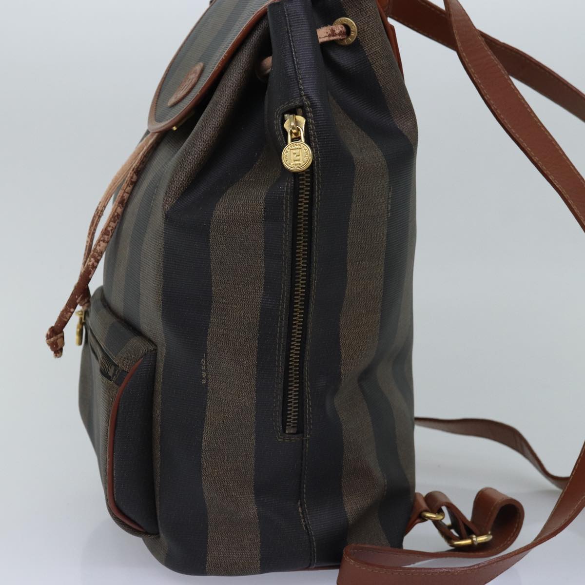 FENDI Pecan Canvas Backpack Brown Black Auth ep4454